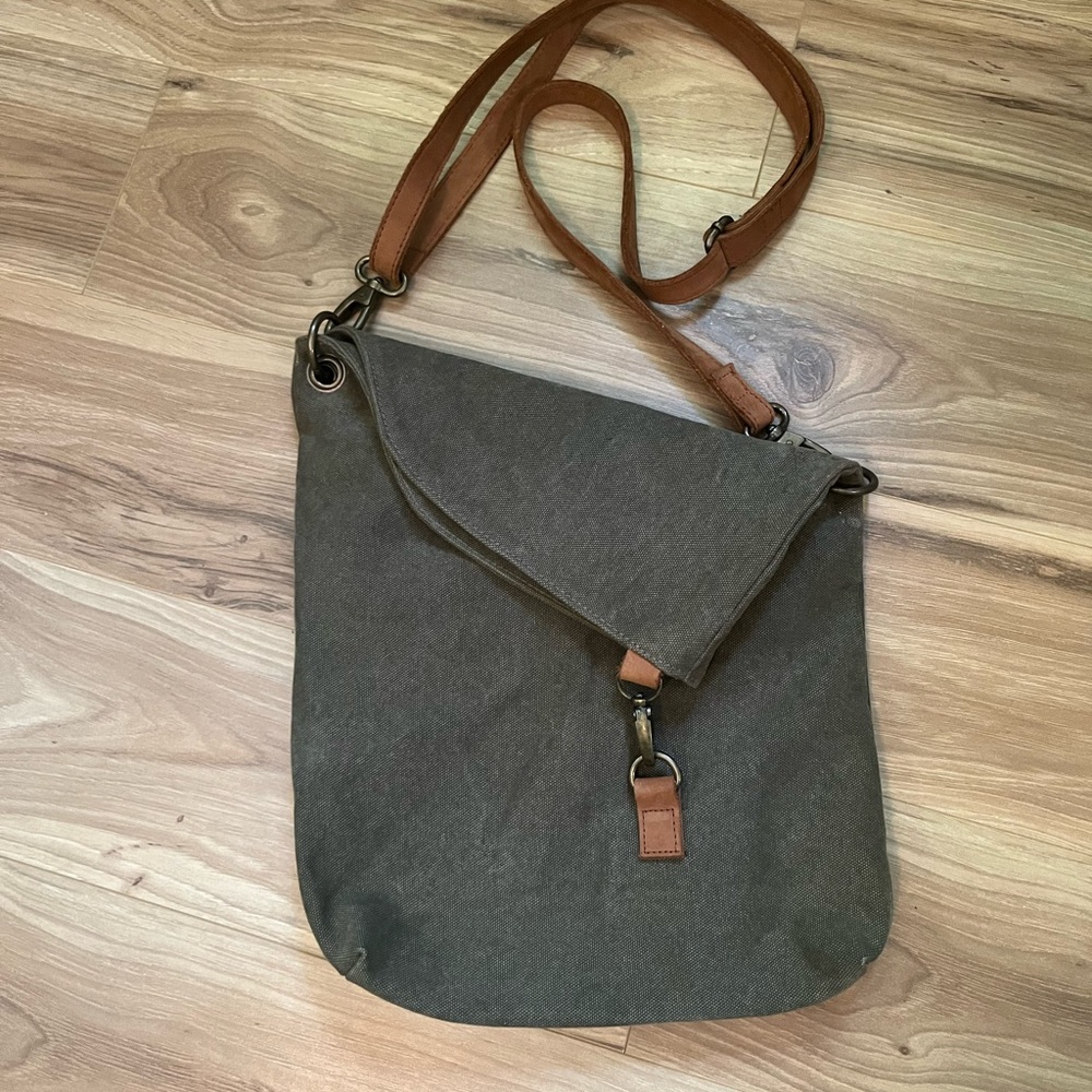 Canvas Crossbody Bag With Leather Strap